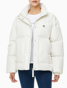 Buy 여성 숏랭스 스탠드 카라 푸퍼 다운 재킷 in color WHITE