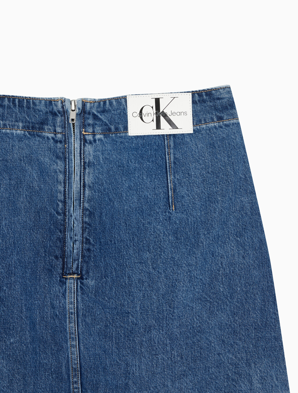 Buy 여성 미드라이즈 A라인 다티드 미니 스커트 in color MID BLUE BACK EMBRO