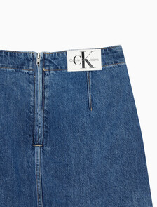 Buy 여성 미드라이즈 A라인 다티드 미니 스커트 in color MID BLUE BACK EMBRO