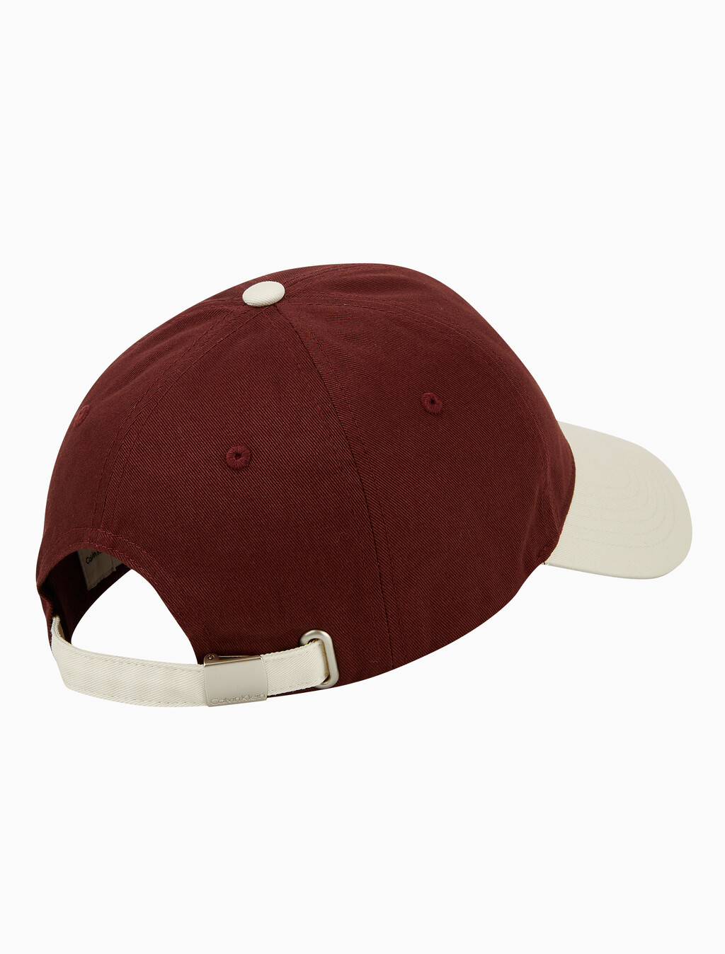 Buy 남녀공용 CKJ 스몰 모노그램 로고 컬러블락 볼캡 in color Burgandy