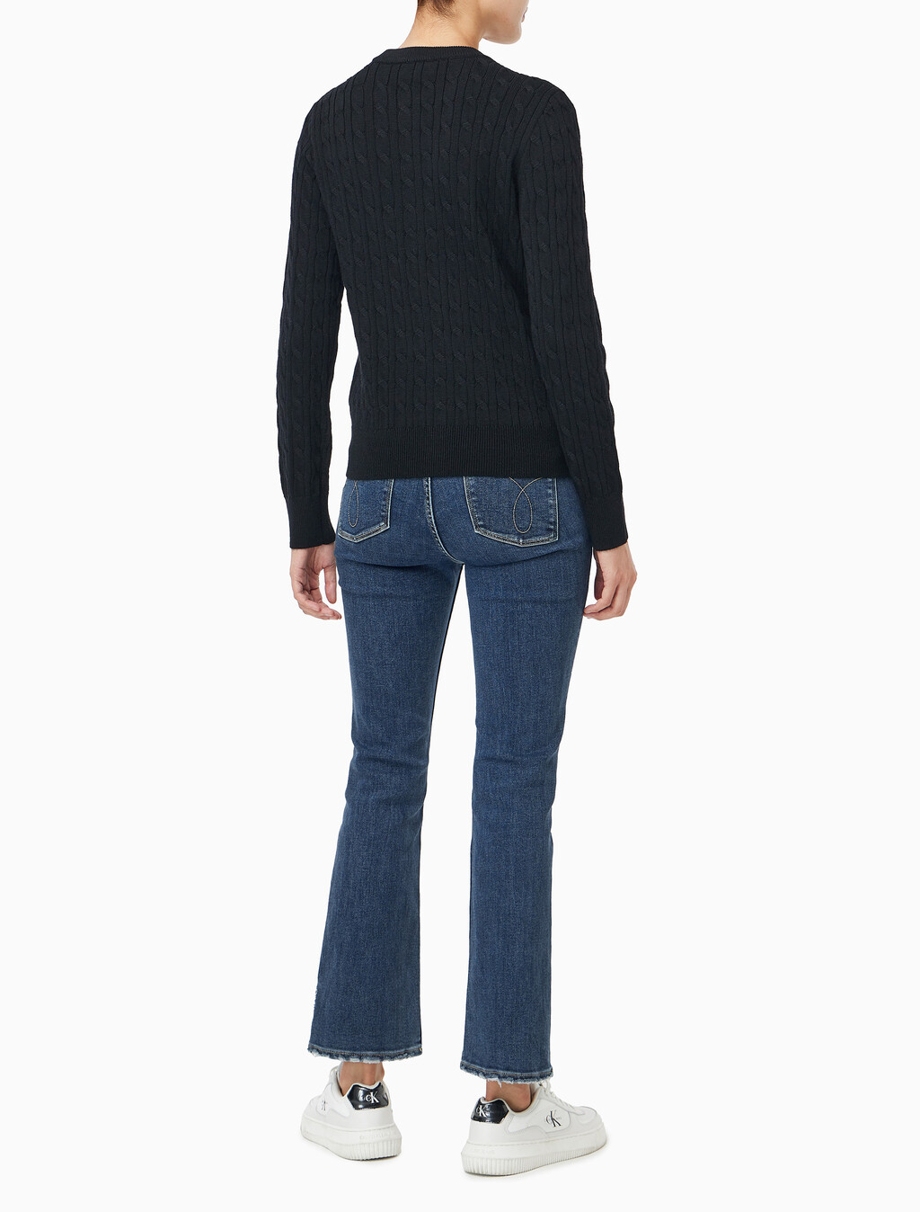 Buy 여성 울 케이블 크루넥 가디건 in color BLACK