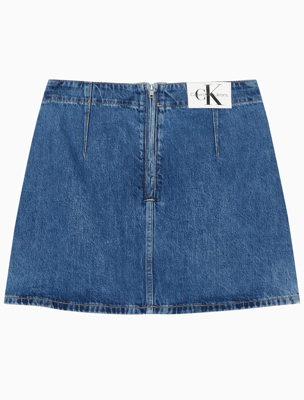 Buy 여성 미드라이즈 A라인 다티드 미니 스커트 in color MID BLUE BACK EMBRO