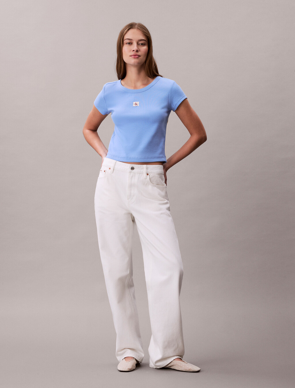 Buy 여성 우븐라벨 베이비립 티 in color Deep Indigo Blue