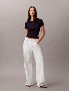 Buy 여성 모노그램 패치 슬림 와플 티 in color Evening Blue