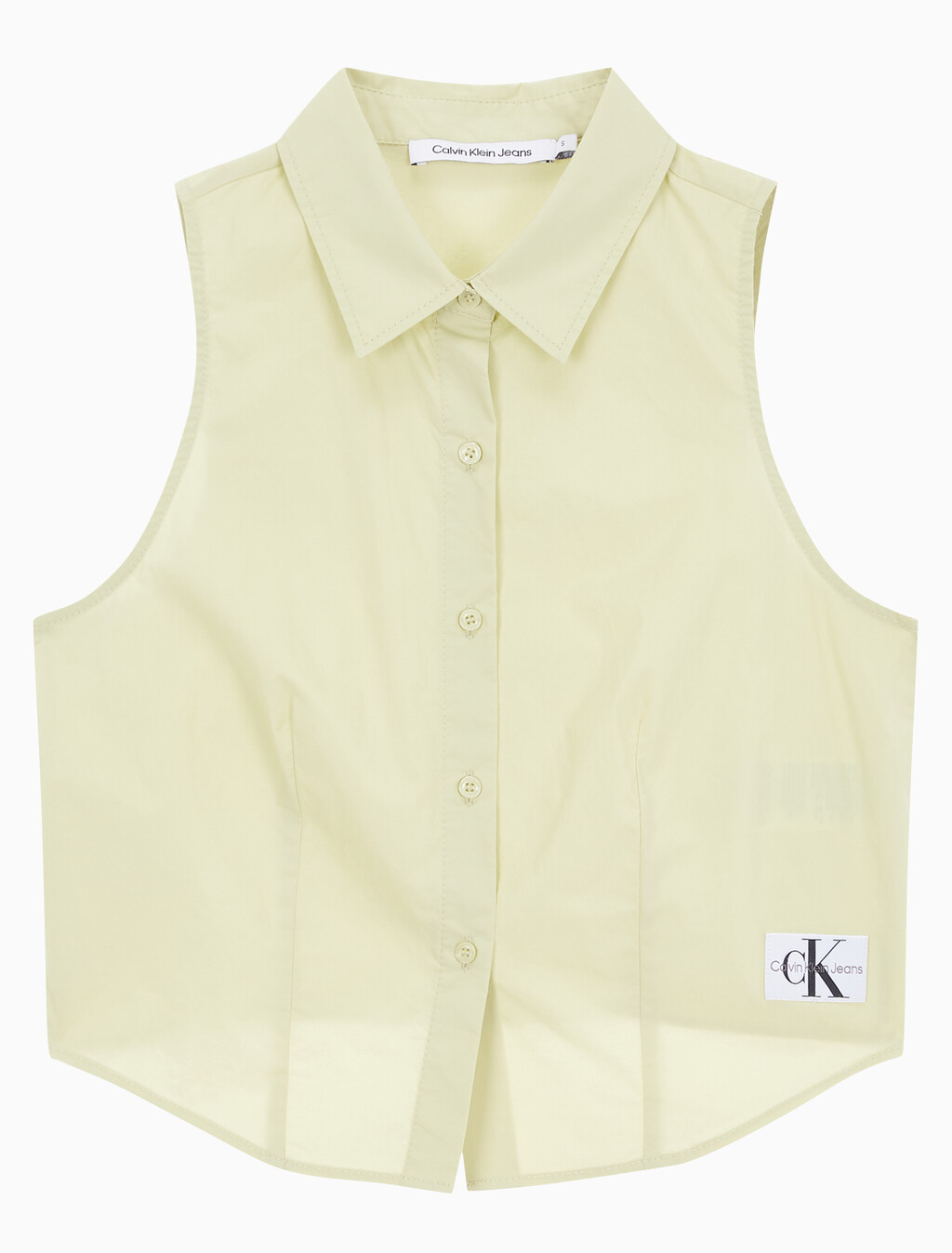 Buy 여성 우븐 라벨 슬리브리스 셔츠 in color GREEN