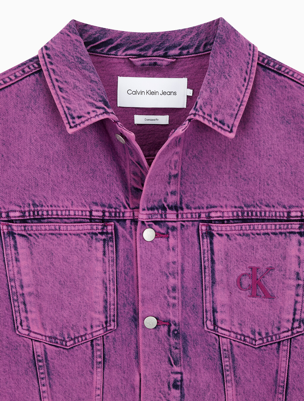 Buy 남성 박시 데님 자켓 in color MID BLUE BACK EMBRO