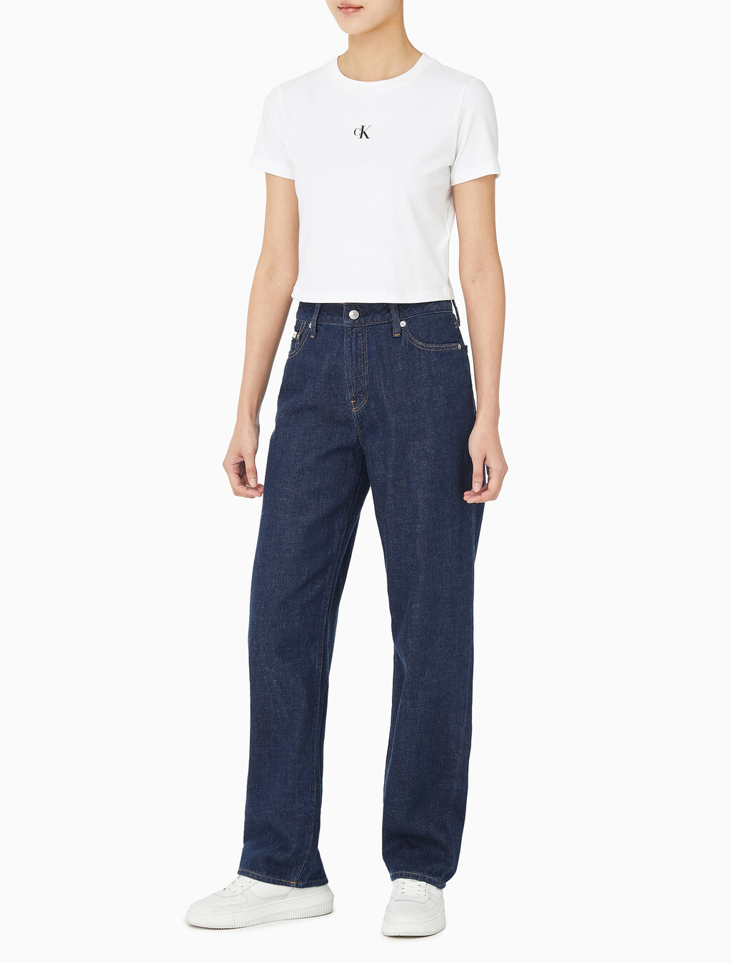 Buy 여성 90's 스트레이트핏 린스 린넨 데님 in color DARK INDIGO LINEN