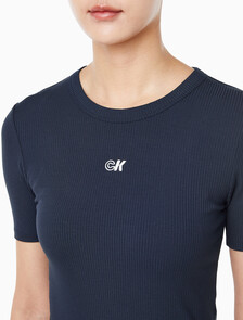 Buy 여성 모달 립 반팔 티셔츠 in color DARK SAPPHIRE