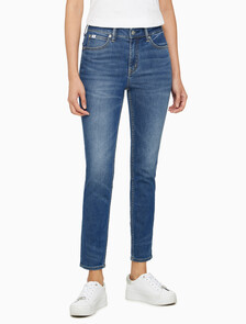 Buy 여성 하이라이즈 스키니핏 앵클 다크블루 37.5 기능성 데님 in color MID BLUE BACK EMBRO