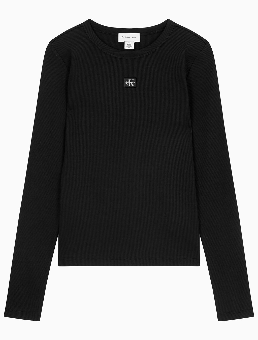 Buy 여성 우븐라벨 크루넥 롱슬리브 탑 in color BLACK