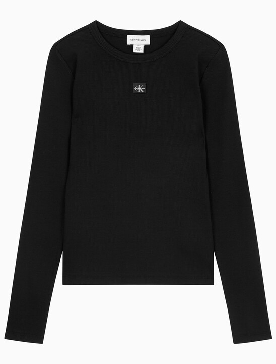 여성 우븐라벨 크루넥 롱슬리브 탑