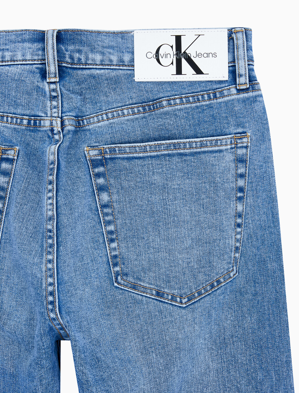 Buy 남성 스탠다드 스트레이트핏 미드블루 워시 데님 in color MID BLUE BACK EMBRO