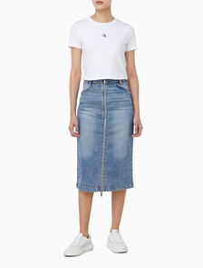 Buy 여성 데님 집 프론트 스커트 in color Light blue