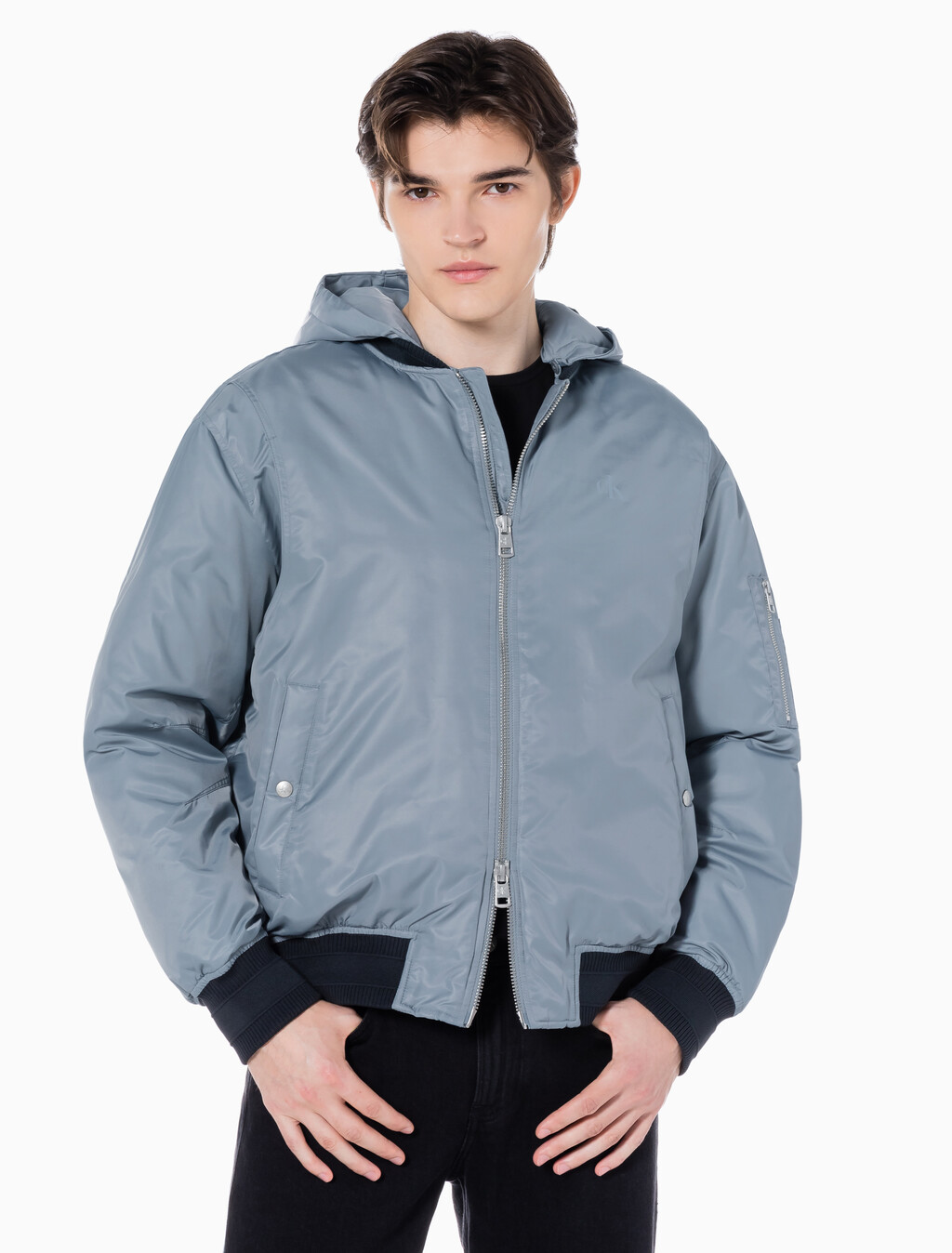 Buy 남성 후디 보머 다운 자켓 in color GREY