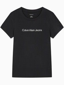 Buy 여성 슬림핏 인스티튜셔널 로고 반팔 티셔츠 in color BLACK