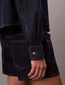 Buy 여성 크롭 데님 셔츠 in color Dusty Blue