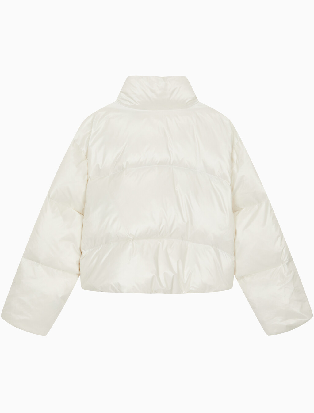 Buy 여성 크롭 글로시 커브드 퀼팅 다운 푸퍼 in color WHITE