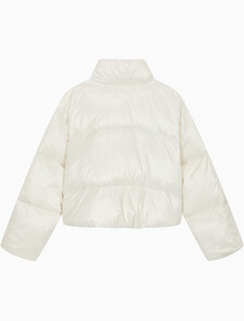 Buy 여성 크롭 글로시 커브드 퀼팅 다운 푸퍼 in color WHITE