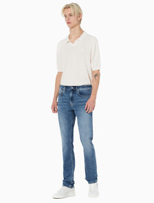 Buy 남성 어센틱 스트레이트핏 미드블루 기모 데님 in color MID BLUE BACK EMBRO