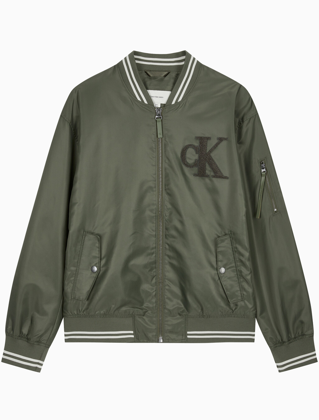 Buy 남성 티핑 디테일 히어로 패딩 보머 in color DUSTY OLIVE