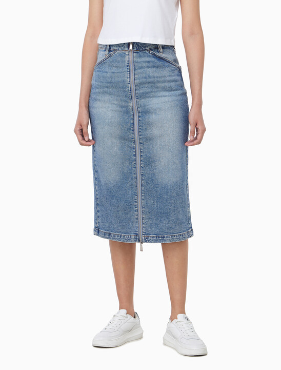 여성 데님 집 프론트 스커트