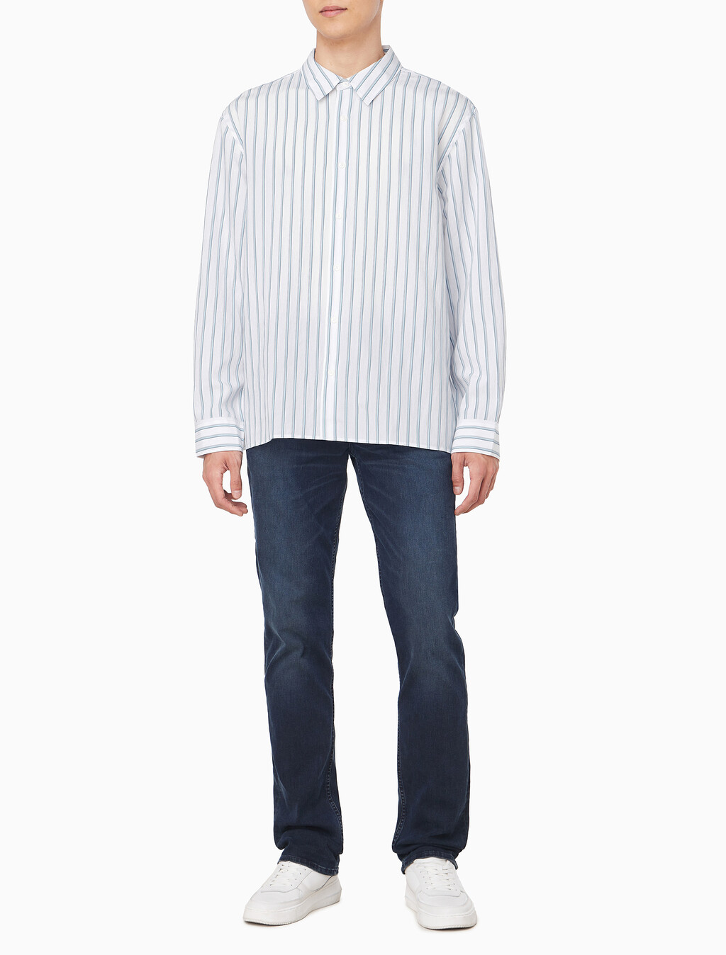 Buy 남성 릴렉스핏 비스코스 나일론 스트라이프 셔츠 in color BRILLIANT WHITE