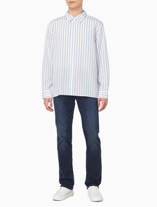 Buy 남성 릴렉스핏 비스코스 나일론 스트라이프 셔츠 in color BRILLIANT WHITE