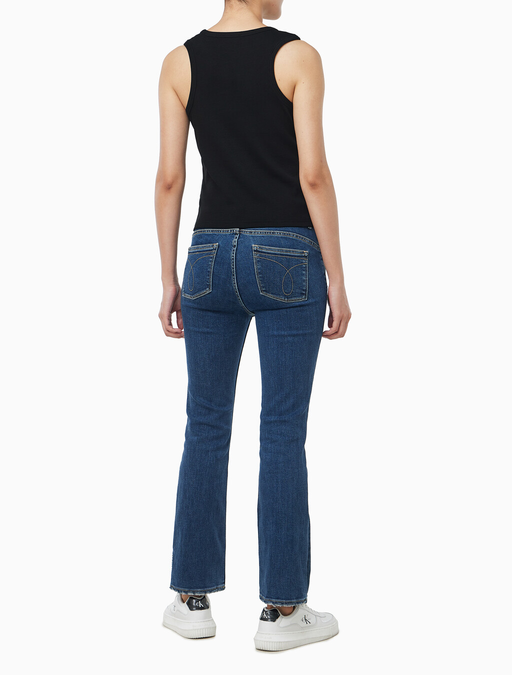 Buy 여성 우븐라벨 코튼 립 탱크 탑 in color BLACK