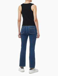 Buy 여성 우븐라벨 코튼 립 탱크 탑 in color BLACK