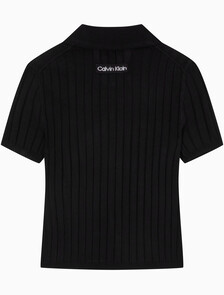 Buy 여성 실키 크롭 베이비 폴로 셔츠 in color BLACK