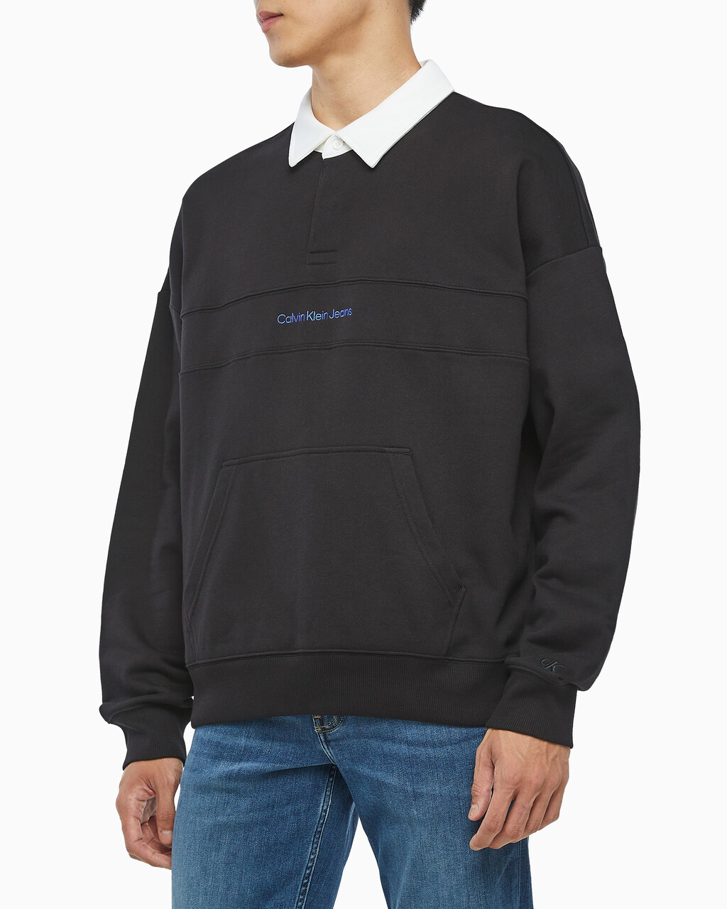 Buy 남성 롱슬리브 럭비 탑 in color CK BLACK