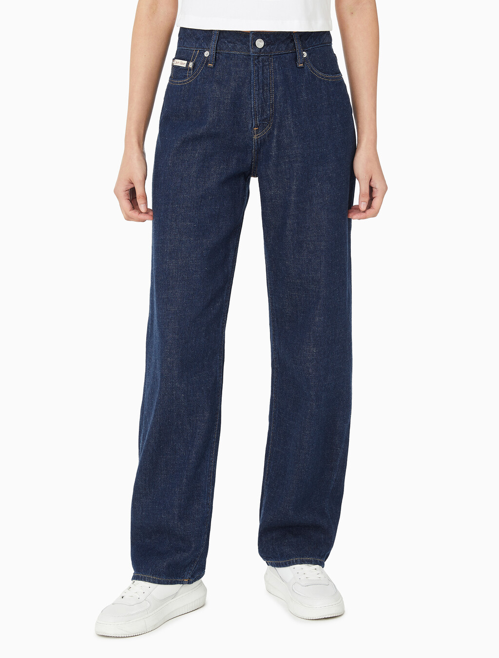 Buy 여성 90's 스트레이트핏 린스 린넨 데님 in color DARK INDIGO LINEN
