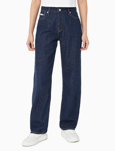 Buy 여성 90's 스트레이트핏 린스 린넨 데님 in color DARK INDIGO LINEN