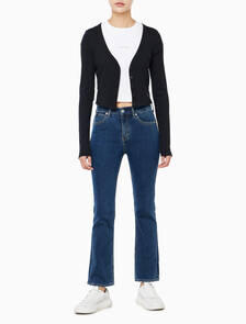 Buy 여성 우븐라벨 베이비립 가디건 in color BLACK