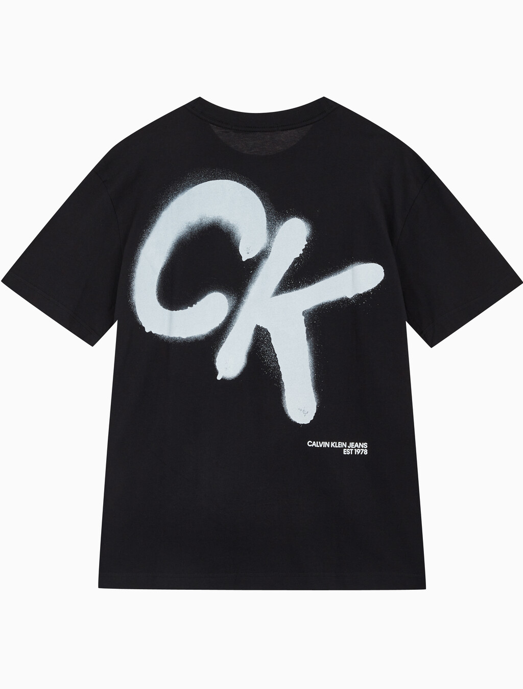 Buy 남성 릴렉스핏 CK 스프레이 로고 반팔 티셔츠 in color CK BLACK
