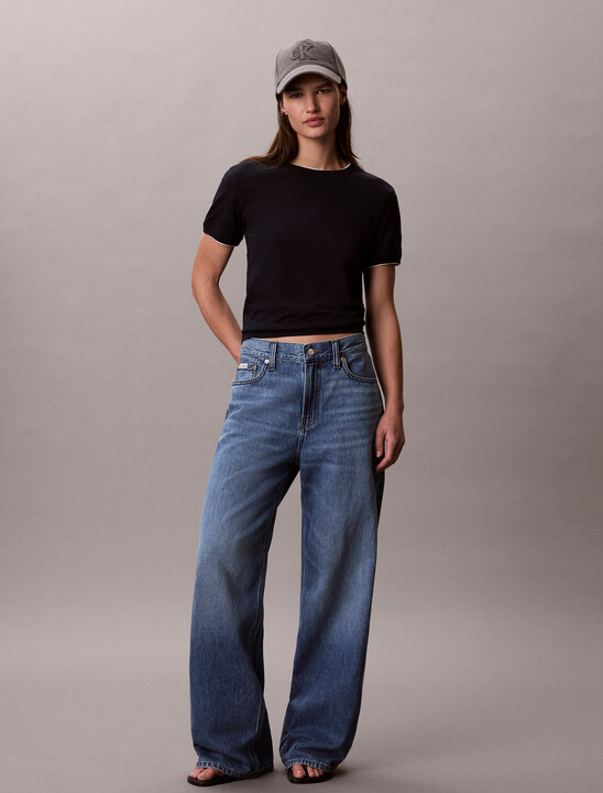 여성 콘트라스트 트림 코튼 모달 크루넥 티