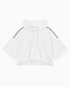 Buy 여성 로고 피핑 크롭 반팔 후디 in color BRIGHT WHITE