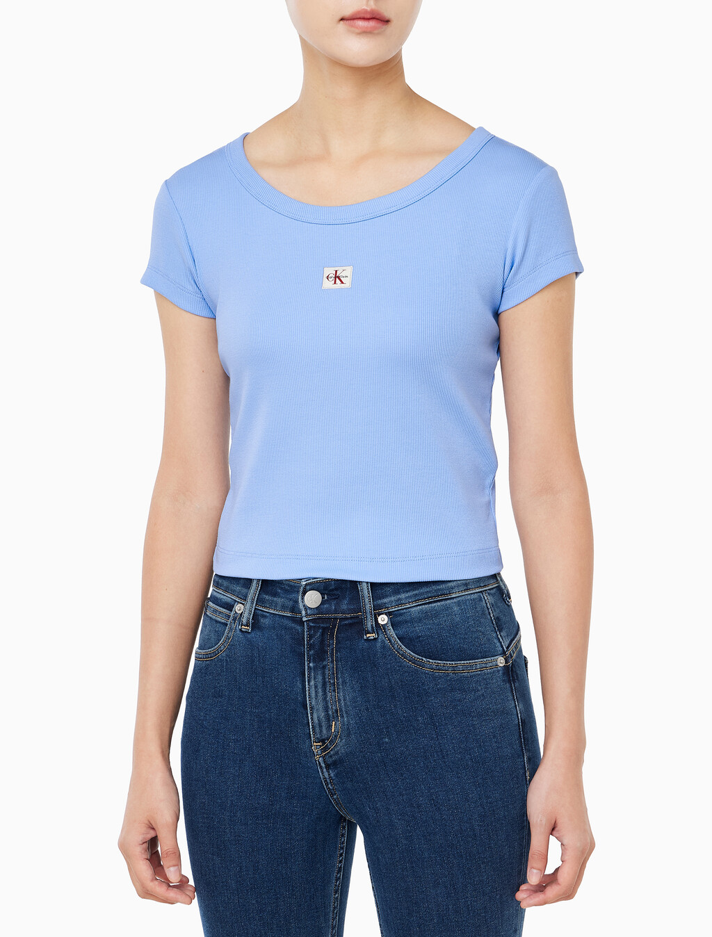 Buy 여성 우븐라벨 베이비립 티 in color Deep Indigo Blue