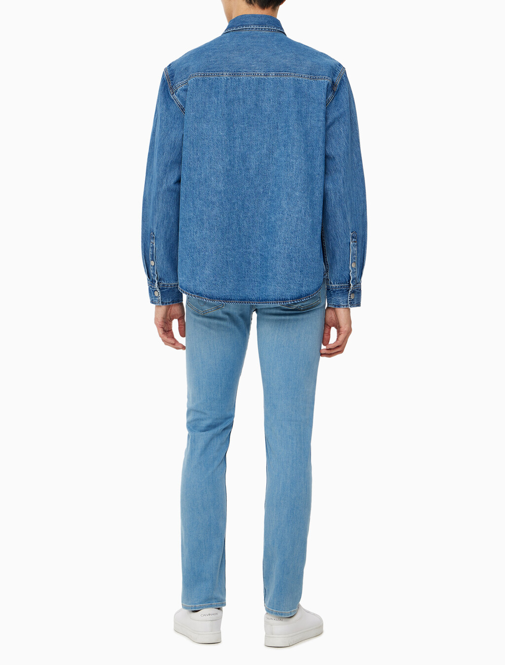 Buy 남성 릴렉스핏 데님 셔츠 in color MID BLUE BACK EMBRO