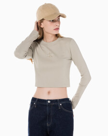 Buy 여성 롱슬리브 모노그램 베이비 티 in color BEIGE