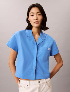 Buy 여성 팝플린 박시 셔츠 in color Blue