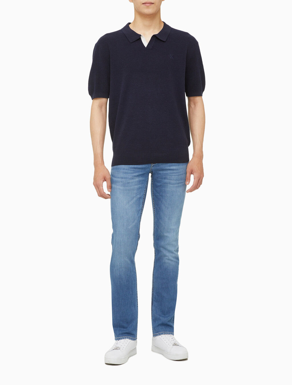 Buy 남성 엠브로이더리 로고 폴로 반팔 스웨터 in color NIGHT SKY