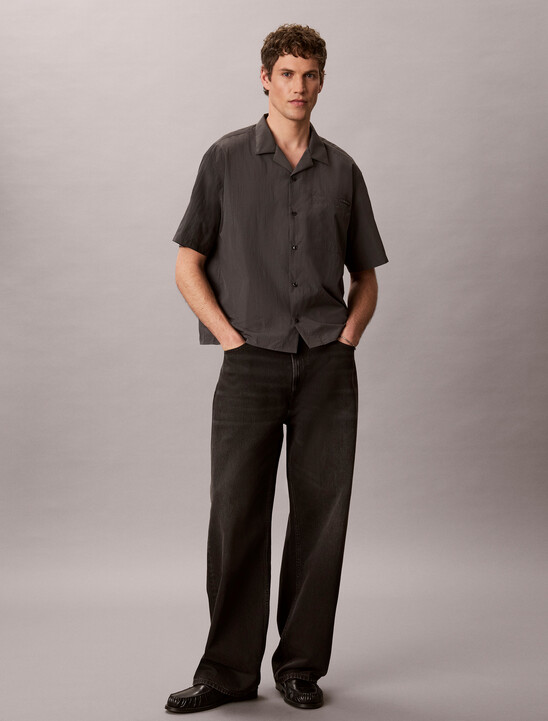 나일론 릴렉스 캠프 카라 숏슬리브 셔츠