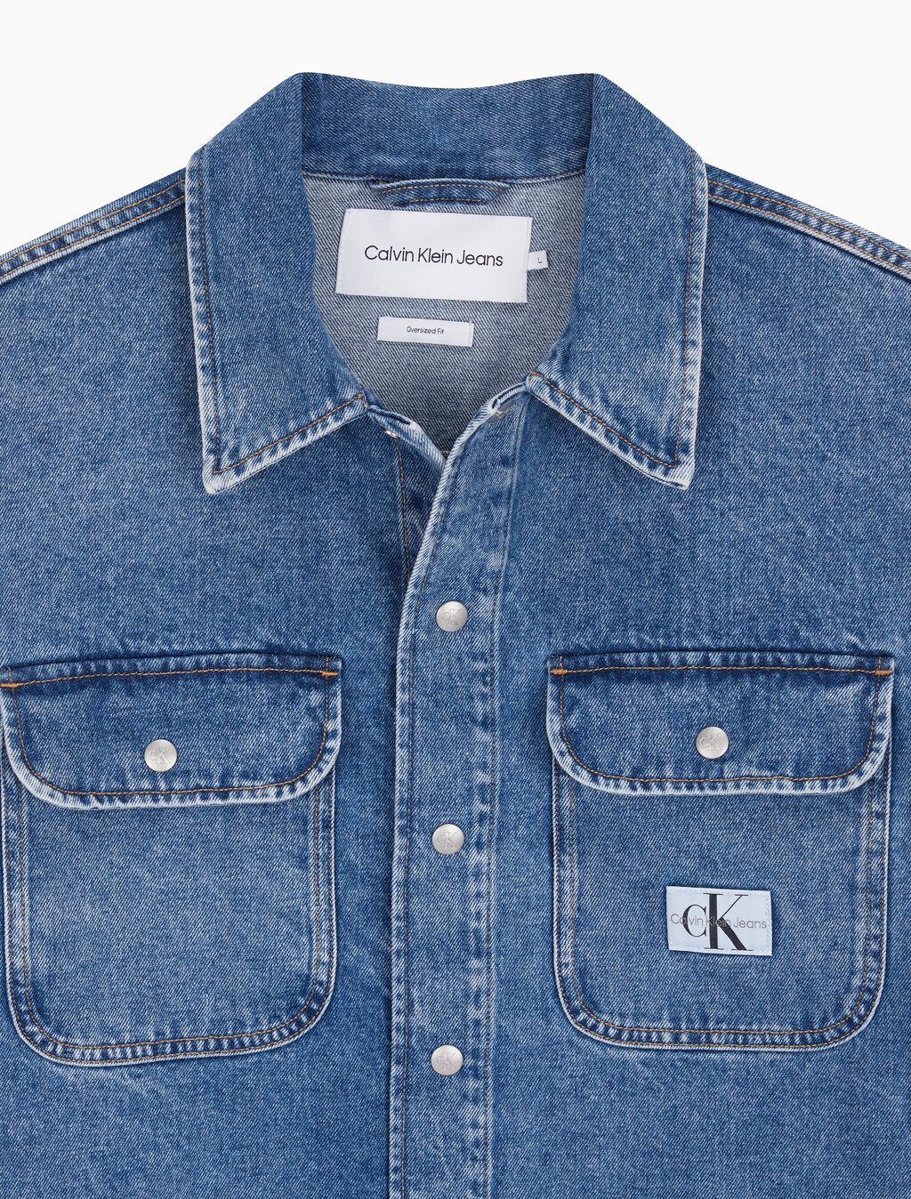 Buy 남성 박시 루즈핏 데님 셔츠 in color MID BLUE BACK EMBRO