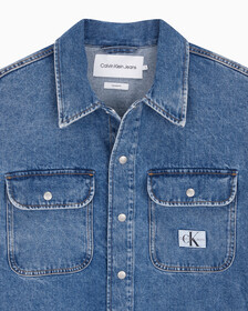 Buy 남성 박시 루즈핏 데님 셔츠 in color MID BLUE BACK EMBRO
