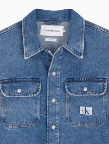 Buy 남성 박시 루즈핏 데님 셔츠 in color MID BLUE BACK EMBRO