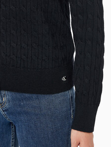 Buy 여성 울 케이블 크루넥 가디건 in color BLACK