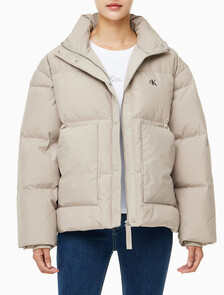 Buy 여성 숏랭스 스탠드 카라 푸퍼 다운 재킷 in color BROWN