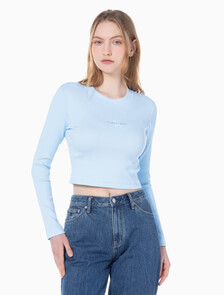 Buy 여성 롱슬리브 모노그램 베이비 티 in color KEEPSAKE BLUE