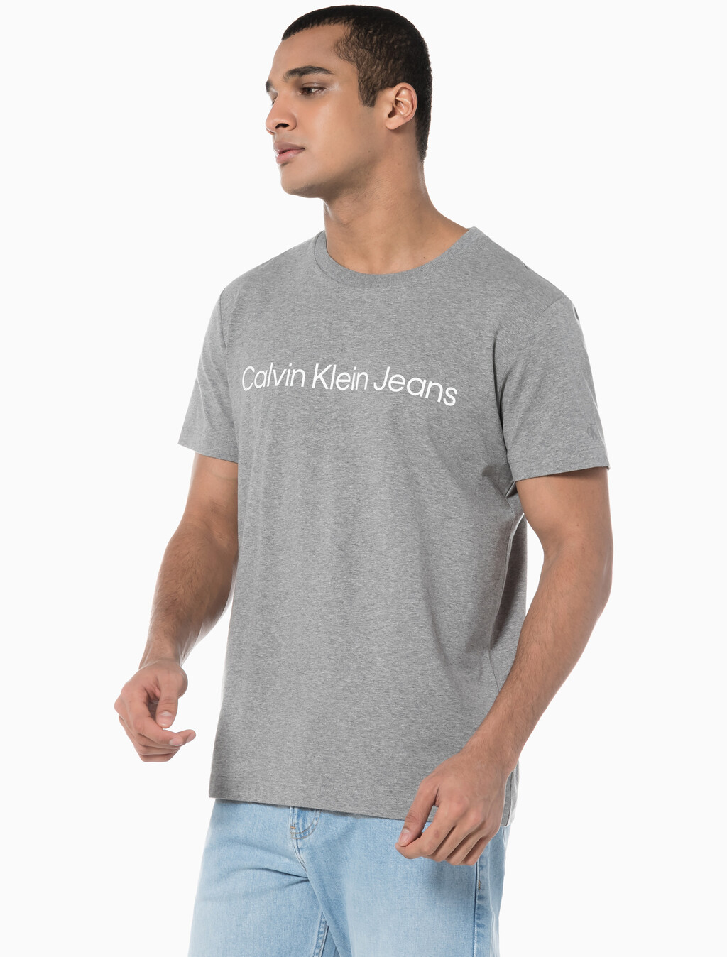 Buy 남성 레귤러핏 인스티튜셔널 로고 스트레치 반팔 티셔츠  in color MID GREY HEATHER